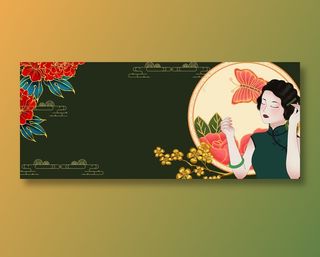 手绘民国风美女国潮风展板背景