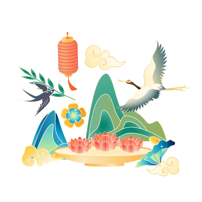 国潮仙鹤插画免扣素材设计素材