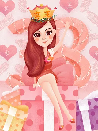 大气妇女节女神女王女生母亲节卡通手绘插图插画海报素材设计模板