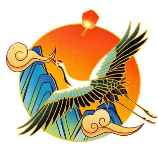 国潮仙鹤插画免扣素材设计素材