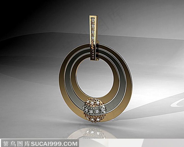 金银钻石钻戒水滴状组合圆环镀金吊坠