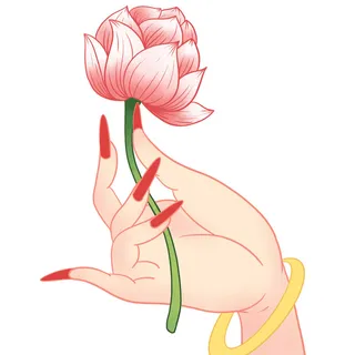 禅意佛手拈花指莲花佛珠敦煌文化线描稿国潮风元素设计模板素材