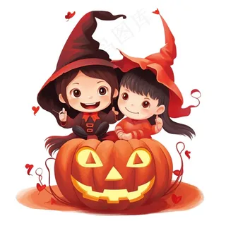 万圣节女巫南瓜灯捣蛋卡通插画免抠