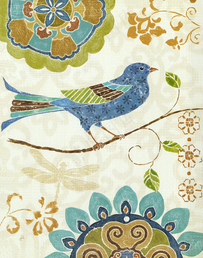 手绘水彩鸟树枝装饰画