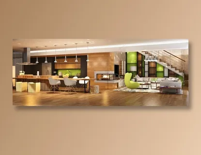 楼梯沙发与开放式厨房摄影高清图片