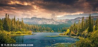 树林湖泊唯美风景图片