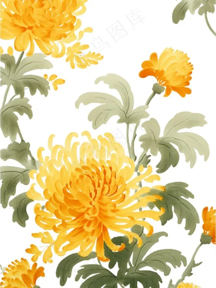 黄色菊花水墨画茶壶重阳节元素免抠(928x1232)