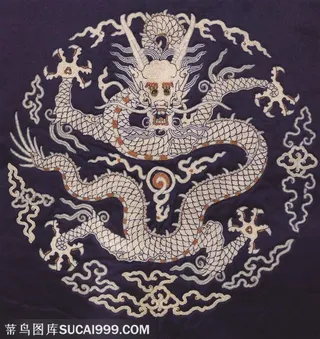 白色蛟龙古代龙凤刺绣中国风图片素材