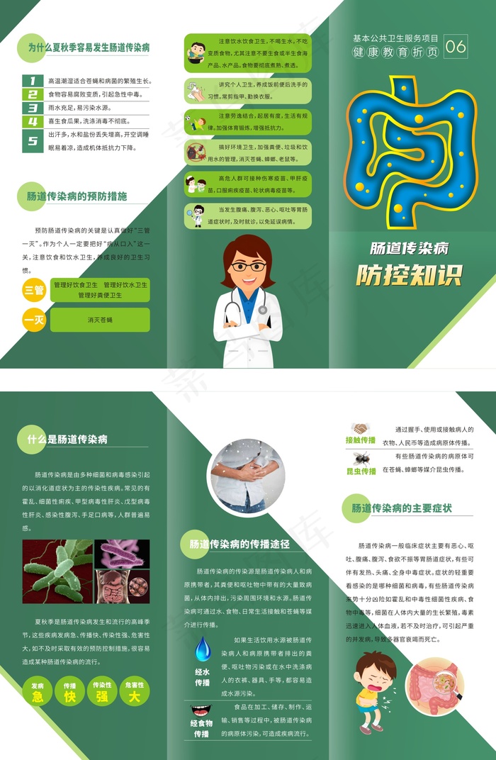 肠道传染病公共卫生健康三折页cdr矢量模版下载