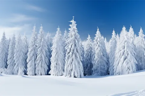 冬天雪景挂满雪的大树摄影图 