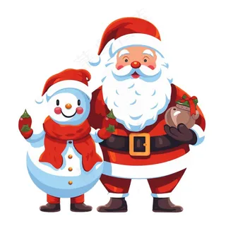 圣诞老人雪人卡通插画免抠