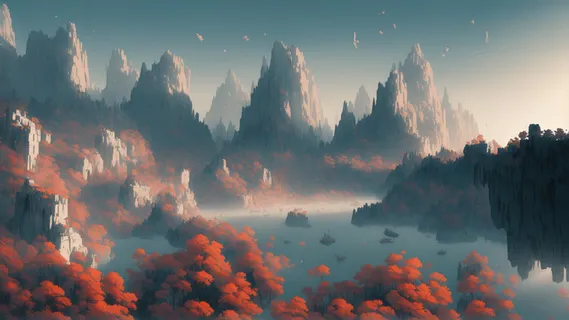 美丽大气写意风景背景壁纸插画-千崖海峡北城