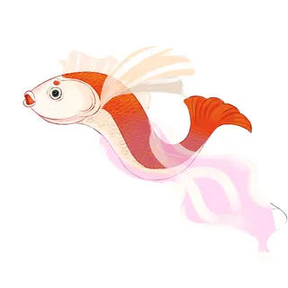 手绘烫金国潮中国风卡通锦鲤鱼金鱼插画装饰元素PSD设计素材