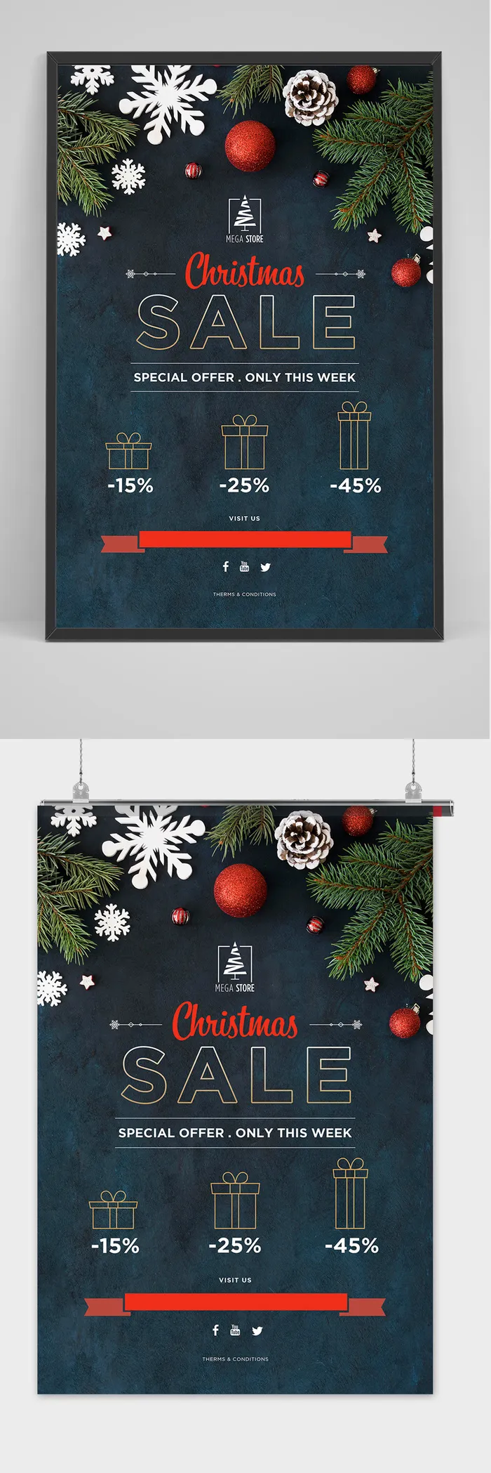 简约深绿色圣诞快乐暖心圣诞节海报