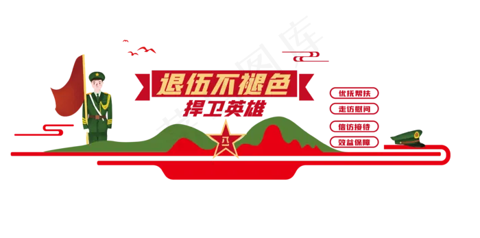 退伍军人内容文化墙设计ai矢量模版下载