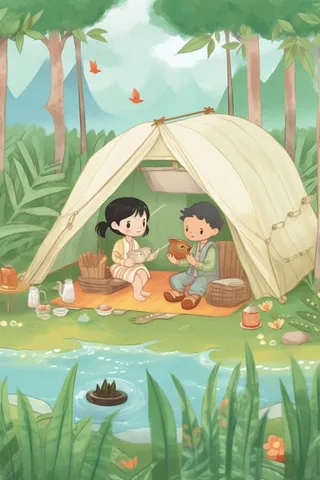 清新露营野营插画可爱背景