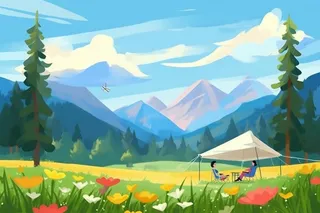 露营风景清新蓝天白云背景