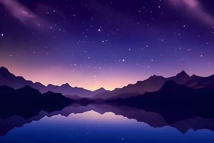 紫色梦幻星空水面倒影背景(3600x2400)