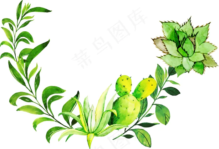 水彩绘绿色植物图片(3000x2042)