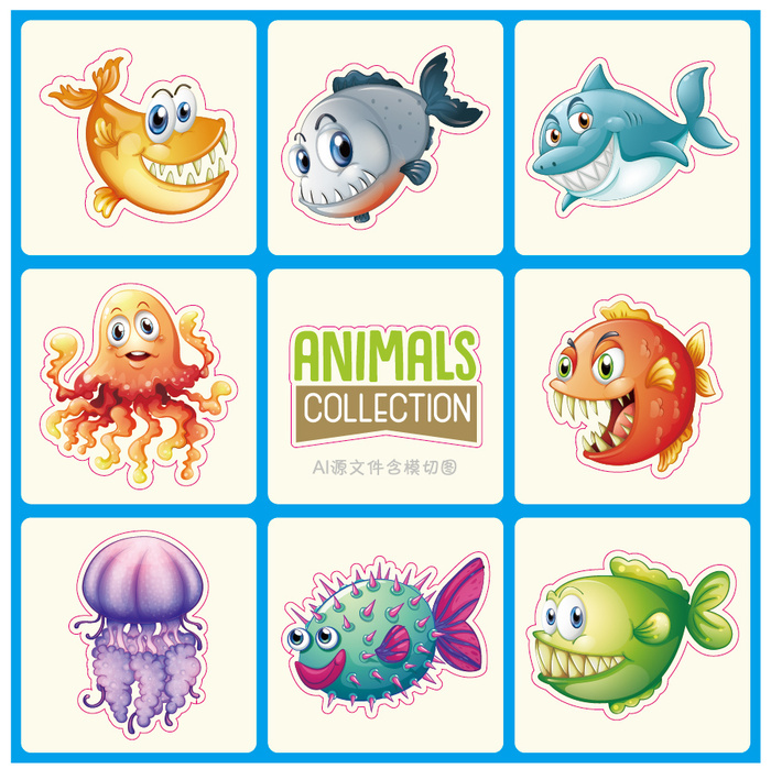 卡通动物不干胶标签贴纸