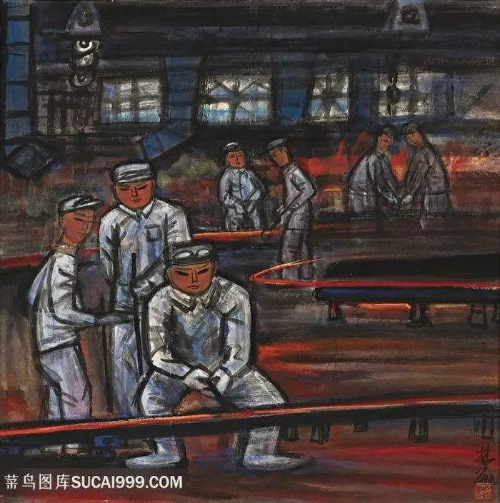 林风眠手绘工厂员工装饰画