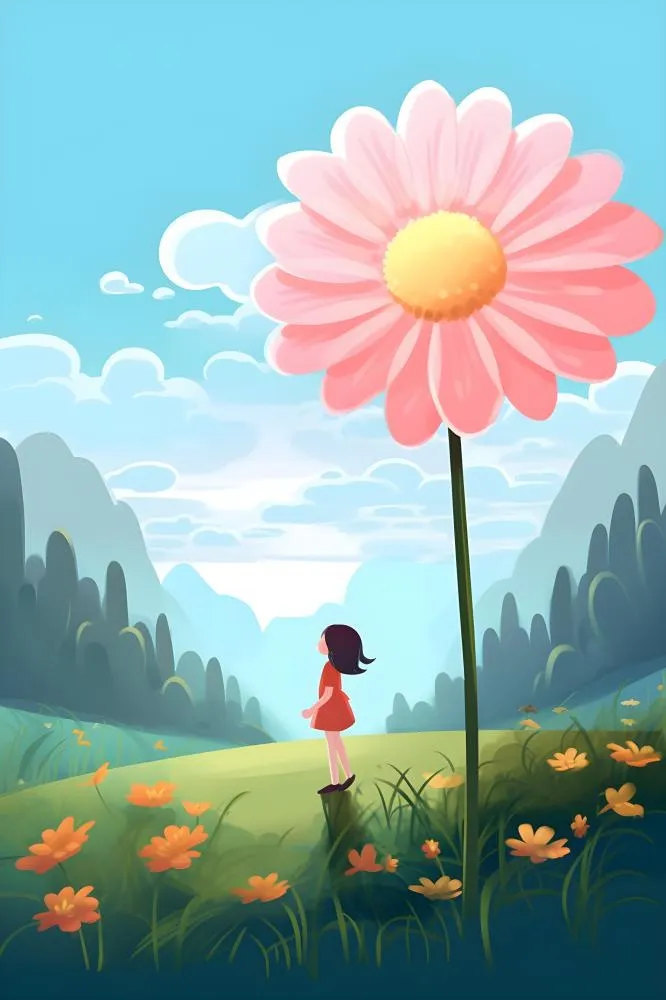 手绘插画花人物草原山森林大自然素材海报背景(3584x5376)