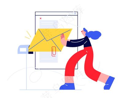 扁平风简笔画抽象奔跑人物插画