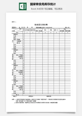 国家粮食局库存统计excel模板