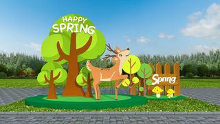 春天门头cdr设计素材春季美陈景观拱门打卡拍照框dp堆头3d模板