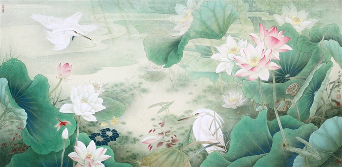 李晓明工笔荷花高清图片素材