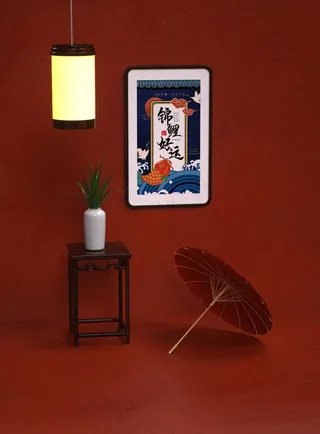 国潮风中式文创装饰画智能样机