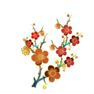 国潮风立体浮雕金边手绘花朵花卉PSD设计PNG免扣图片元素素材