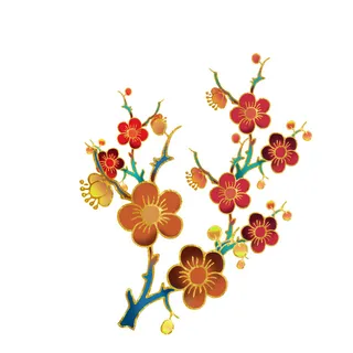 国潮风立体浮雕金边手绘花朵花卉PSD设计PNG免扣图片元素素材