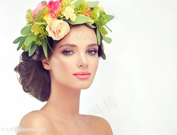 戴花环的时尚美女