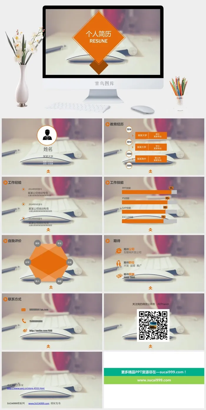 应聘专用商务型简约清新个人简历ppt模板