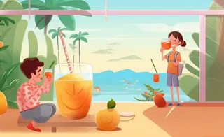 孩子们水果饮料玩耍背景