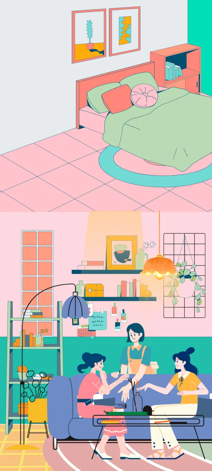 粉色简约扁平卧室女孩背景