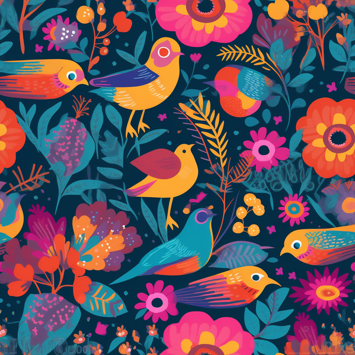 花鸟图，插画风格，无缝贴图，素材