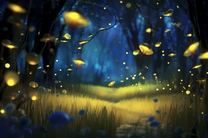 夜晚萤火虫草丛背景(1344x896)