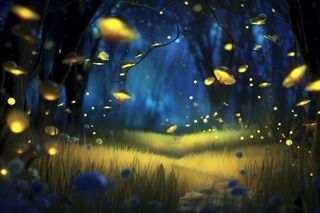 夜晚萤火虫草丛背景