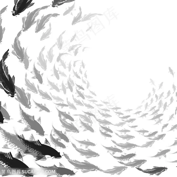 千鱼千鲟水墨鱼艺术画