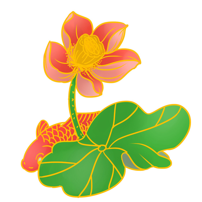 国潮中国风手绘荷花莲花荷叶莲藕植物花卉装饰插画PSD设计素材