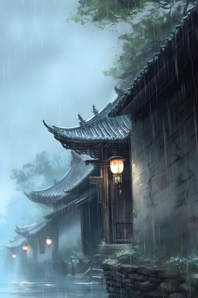 国风建筑水墨雨水背景(2400x3600)
