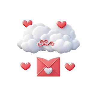爱心白云信封情人节免抠