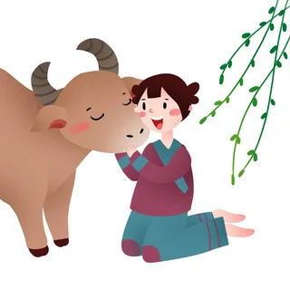 清明清明节卡通牧童和牛