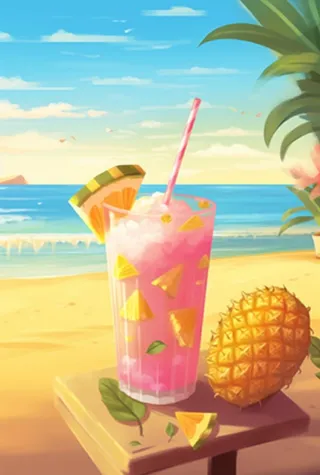 夏日沙滩饮料天空插画背景