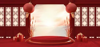 中国风国潮电商促销首页海报C4D背景图3D场景立体设计PSD素材模板