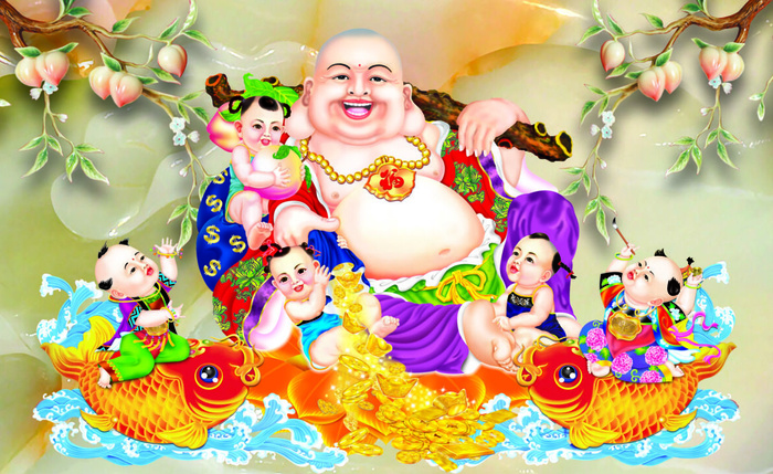 弥勒佛财宝玉雕背景psd模版下载
