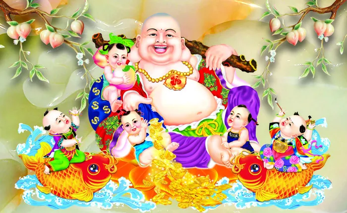 弥勒佛财宝玉雕背景psd模版下载