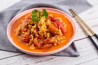 传统家常菜西红柿炒蛋摄影图片